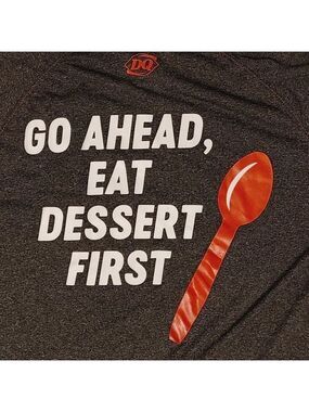 DAIRY QUEEN Employee Shirt Size Large RED SPOON "Go Ahead Eat Dessert first"